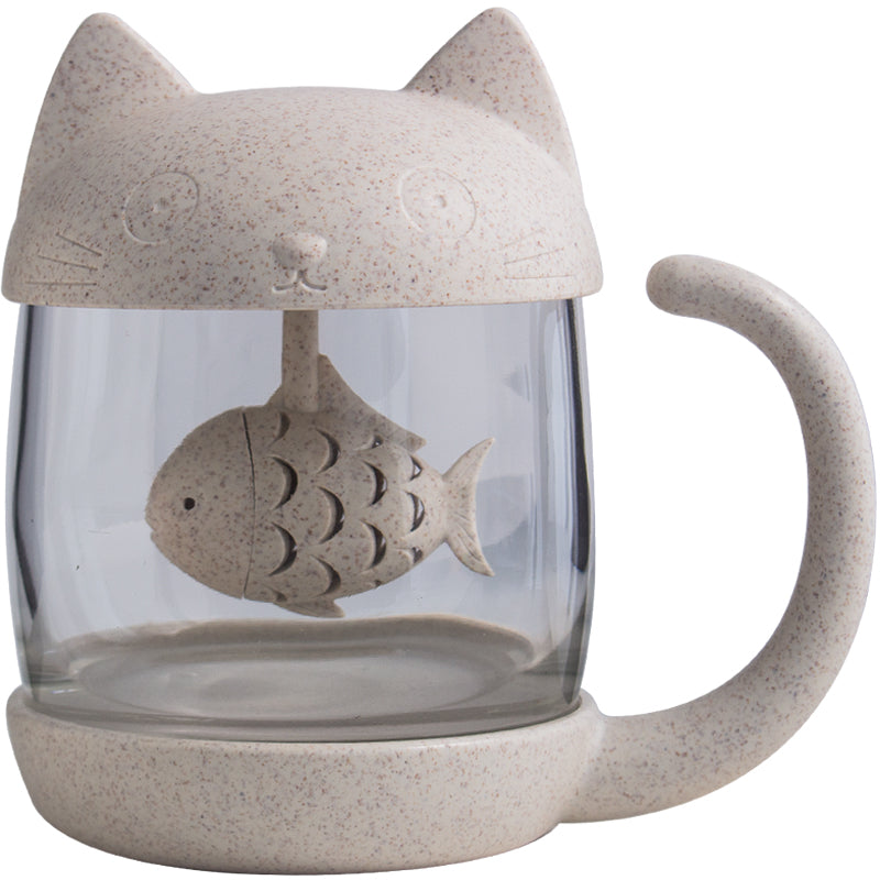 BowLift | 250ml Creative Cat and Fish Cup, with Tea Steeper, for Tea, Coffee, Juice, Milk and More