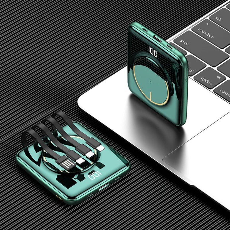 BowLift | 5-in-1 Portable Mini 20000mAh Power Bank, with Wired/Wireless Charging, 4 Built-in Cables & Super Sleek Design, for Phone, Tablet & More