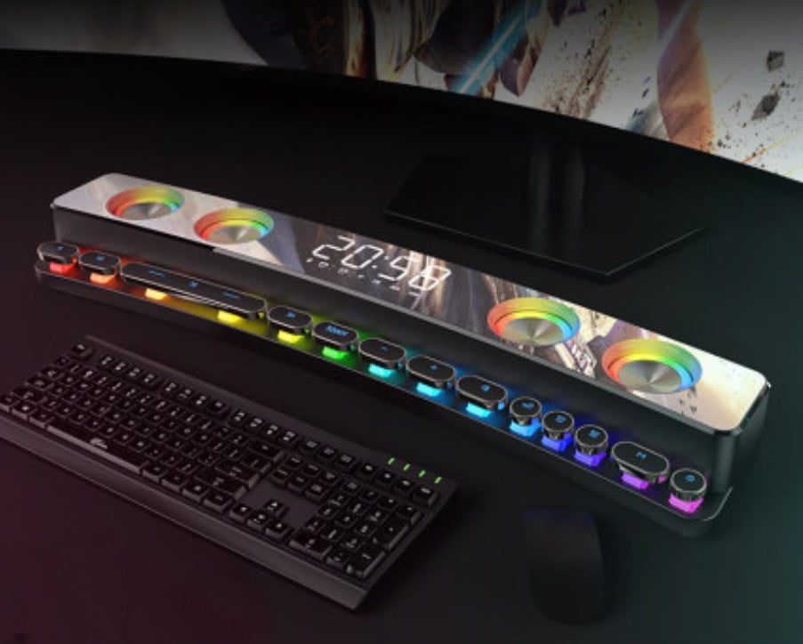 BowLift | Bluetooth Gaming Speaker, with RGB Lighting, Bluetooth 5.0, Dual Diaphragm, Dual Speakers, Mechanical Buttons, Clock & Alarm