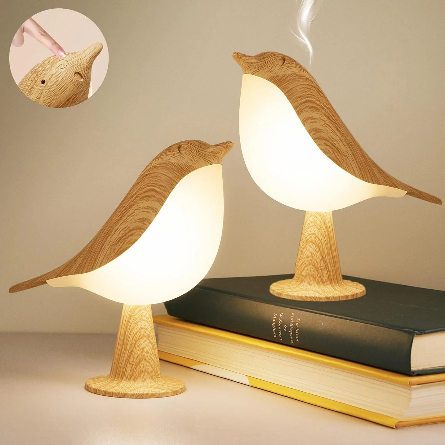 BowLift | Touch-Control Wooden Bird Night Light - Rechargeable LED Bedside Lamp
