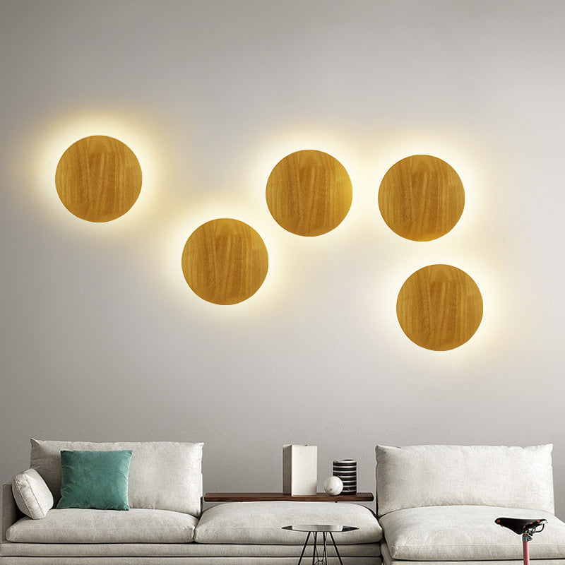 BowLift | Modern Minimalist Round Irregular Oval Wood LED Wall Light Lamp for Living Room