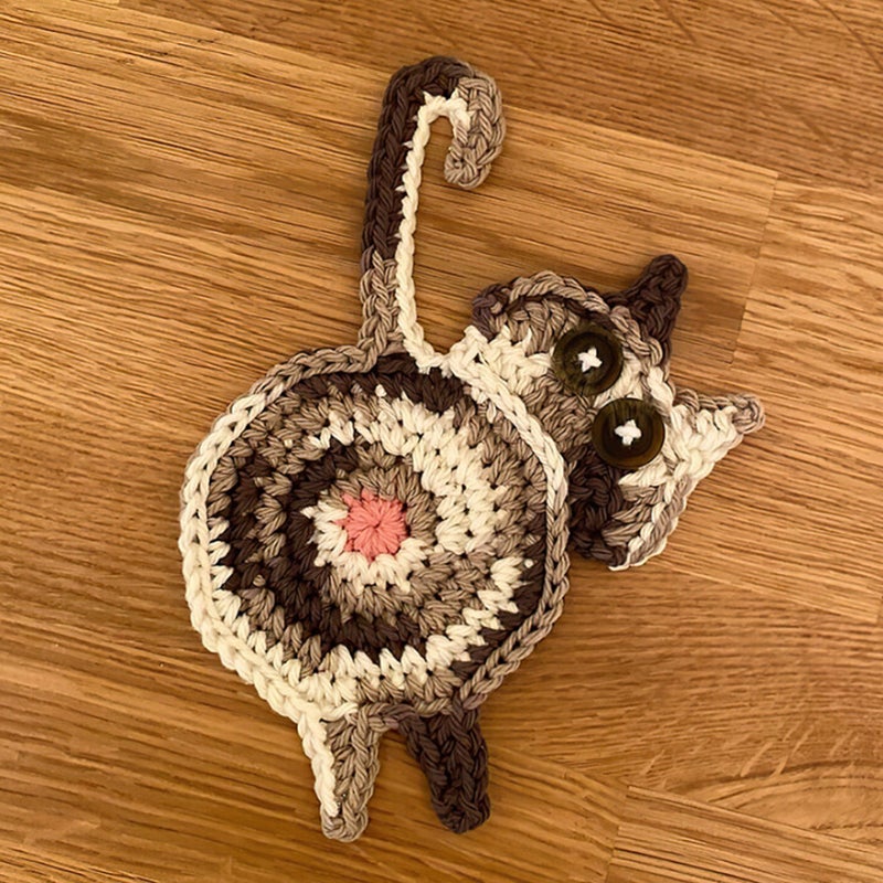 BowLift | Cute Knitted Kitten Butt Coasters