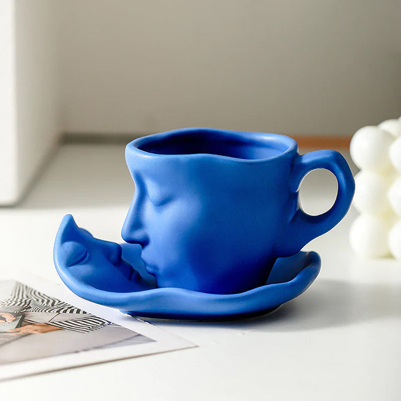 BowLift | Metal Touching Face Creative Ceramic Kiss Coffee Cup, Artistic Vibe Mug & Saucer Set