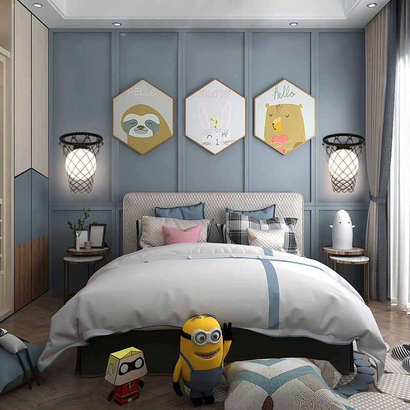 BowLift | Slamora Children's Wall Light | Basketball Hoop Design | Glass & Metal | Art Deco Style | Bedroom Light