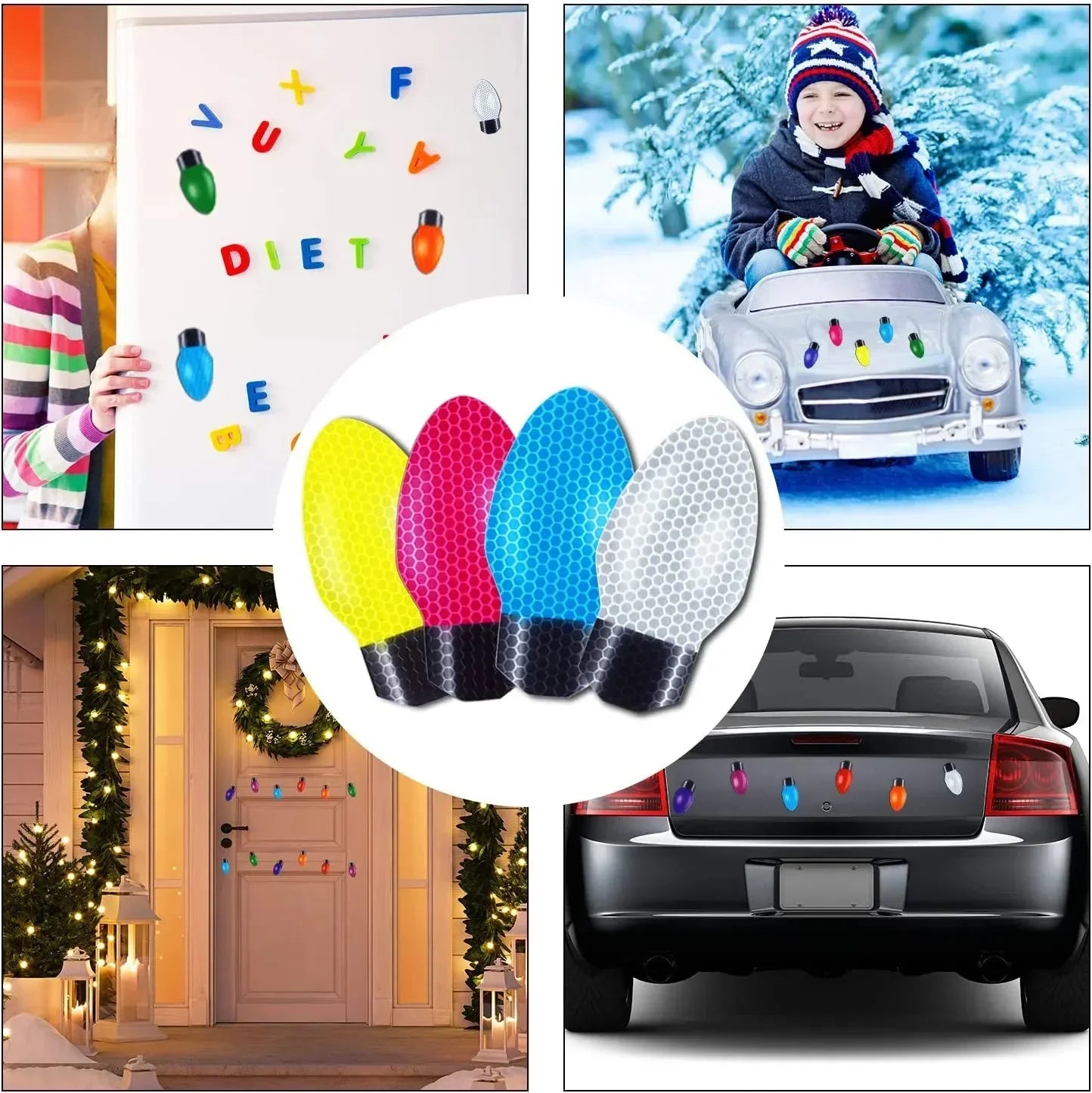BowLift | Christmas Car Magnet Decorations | Reflective Holiday Light Bulb Set | Weatherproof & Reusable