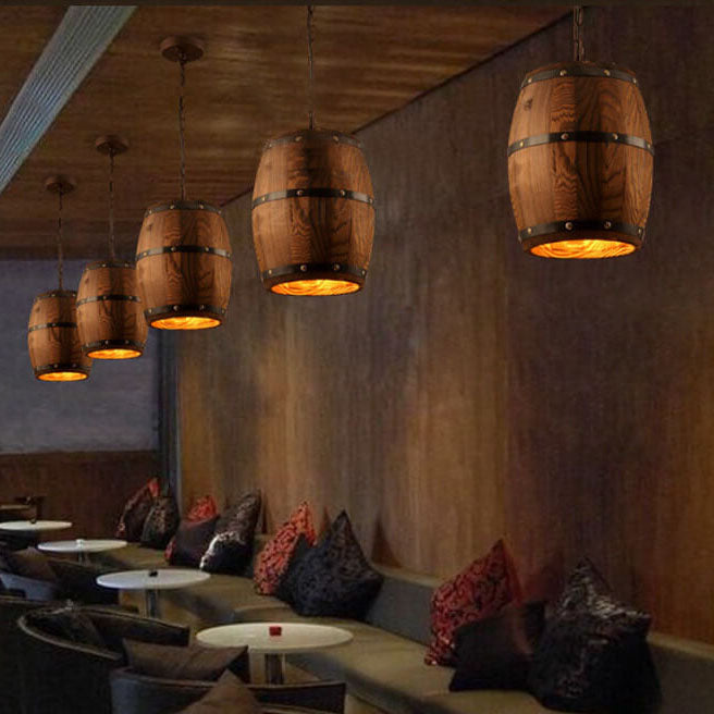 BowLift | BarrelGlow Vintage Pendant Light | Wood Wine Barrel Design | 1-bulb | Rustic Lighting