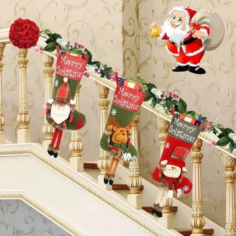 BowLift | 2025 New Year Xmas Big Stockings Set Decorations Christmas 3D Plush Big Sock Christmas Tree Pendant Decorating Supplies