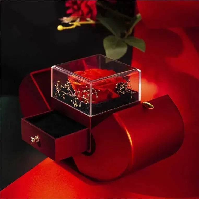 BowLift | Fashion Jewelry Box Red Apple Christmas Gift Necklace Eternal Rose For Girl Mother's Day Valentine's Day Gifts With Artificial Flower Rose Flower Jewelry Box