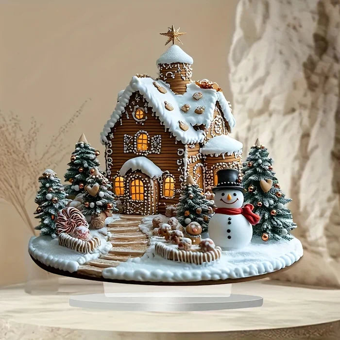BowLift | GingerGlow - Festive ginger house in acrylic with a charming snowman