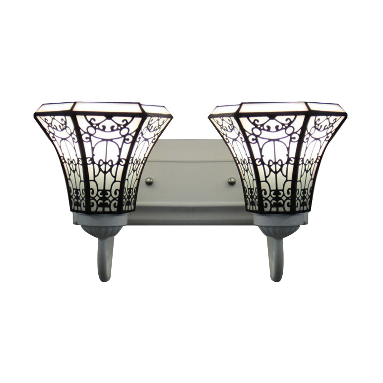BowLift | Stained Glass White Wall Lamp Fixture Extended 2 Heads Tiffany Wall Lamp Fixture