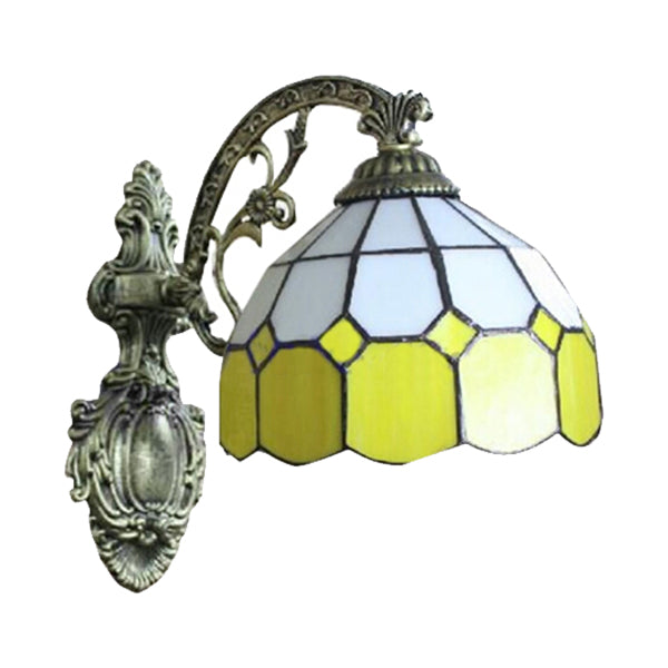 BowLift | 1 Light Mini Wall Lamp with Curved Arm Yellow Glass Shade Bedroom Wall Lighting