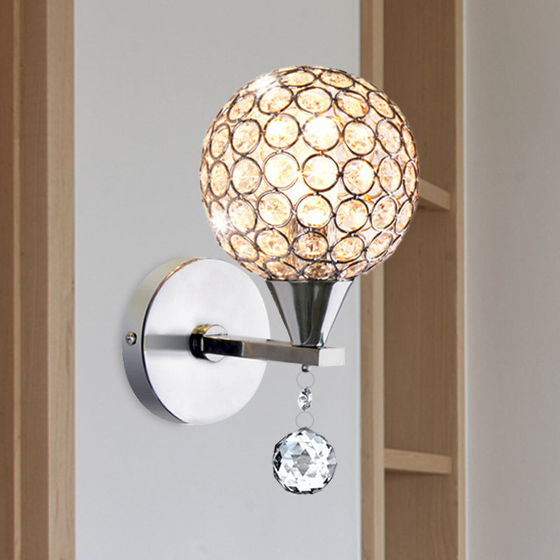 BowLift | Globe Bedroom Wall Lighting Crystal-Embedded 1 Head Modern Wall Lamp in Chrome
