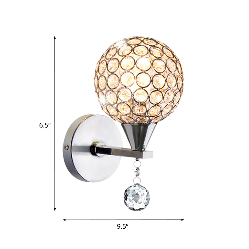 BowLift | Globe Bedroom Wall Lighting Crystal-Embedded 1 Head Modern Wall Lamp in Chrome