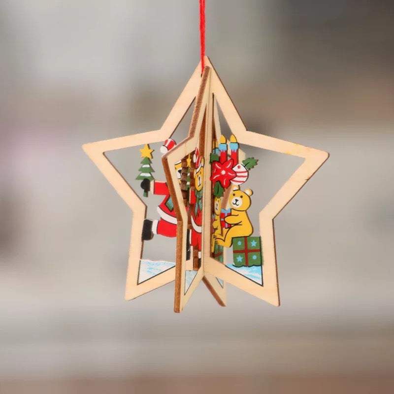 BowLift | Christmas tree small pendant wooden five-pointed star bell pendant gift Christmas decoration wooden