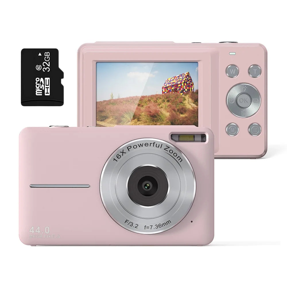 BowLift | Portable Digital Camera 1080P 44MP with 16X Zoom – Compact Vlogging Camera with LCD Screen, Rechargeable, Perfect for Teens and Students