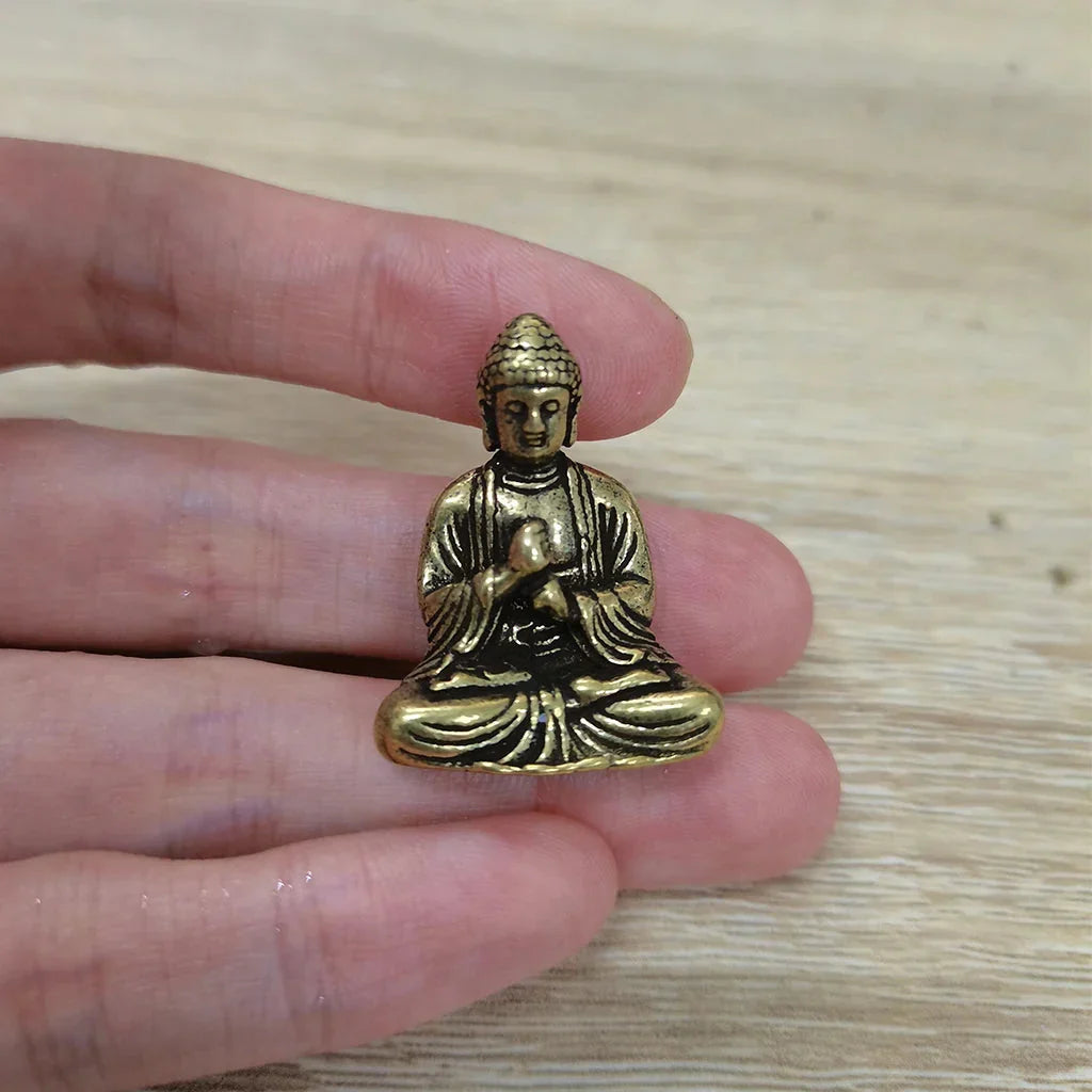 BowLift | 10 piece Miniature Brass Sitting Buddha Statue Figure for Travel Buddhism Worship Home Office Desk Decoration