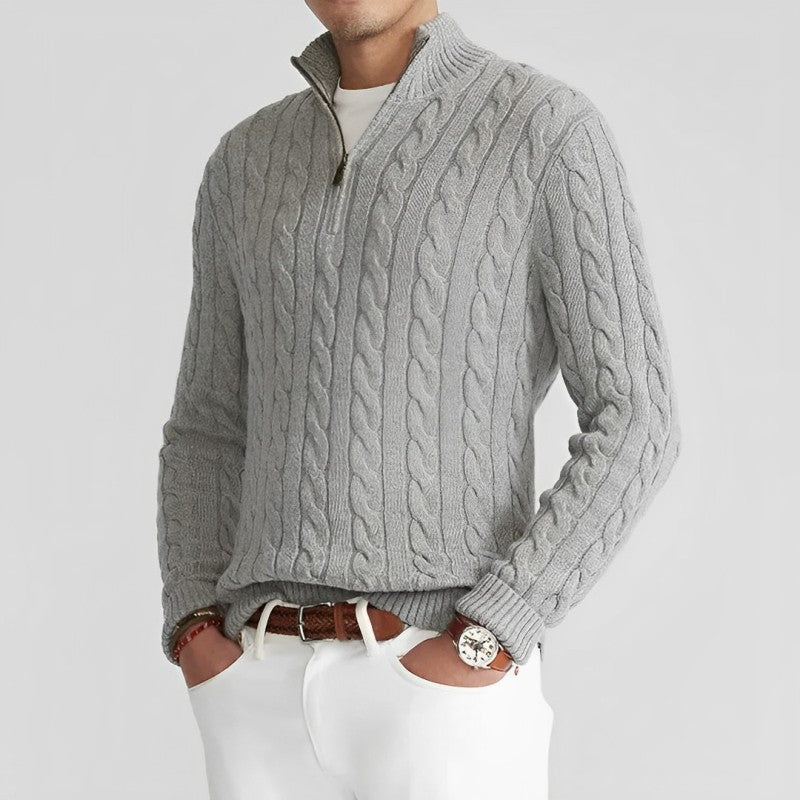 BowLift | Zipper sweater for men | Stylish knit sweater in cable pattern with V-neck and zipper