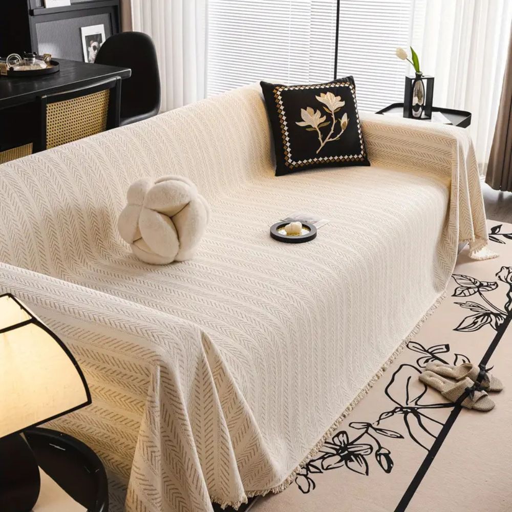 BowLift | Herringbone Chenille Tassels Sofa Cover