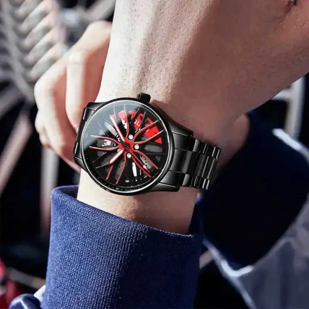 Racing-Inspired Watch with Rotating Dial and Luminescent Detail