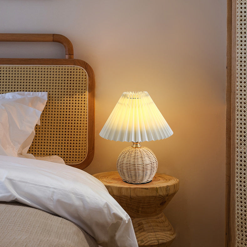 BowLift | RattaLume Nordic LED Table Lamp | Woven Rattan & Foldable Fabric Shade | Mood Light | Decor for the Bedroom