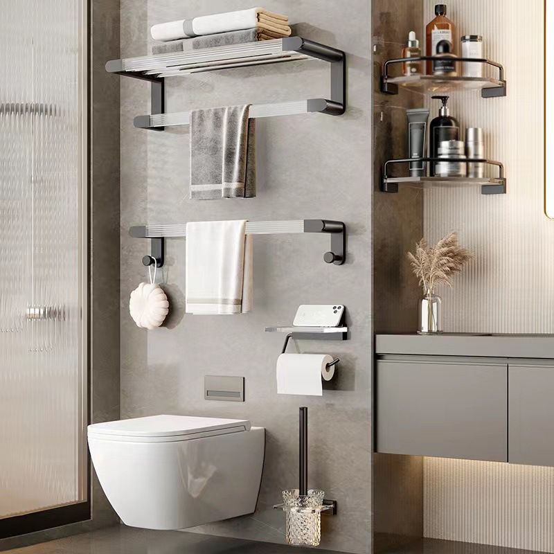 BowLift | Mattes Black Bathroom Hardware Set Metal & Acrylic Bathroom Shelf/Towel Holder/Bathrobe Hook