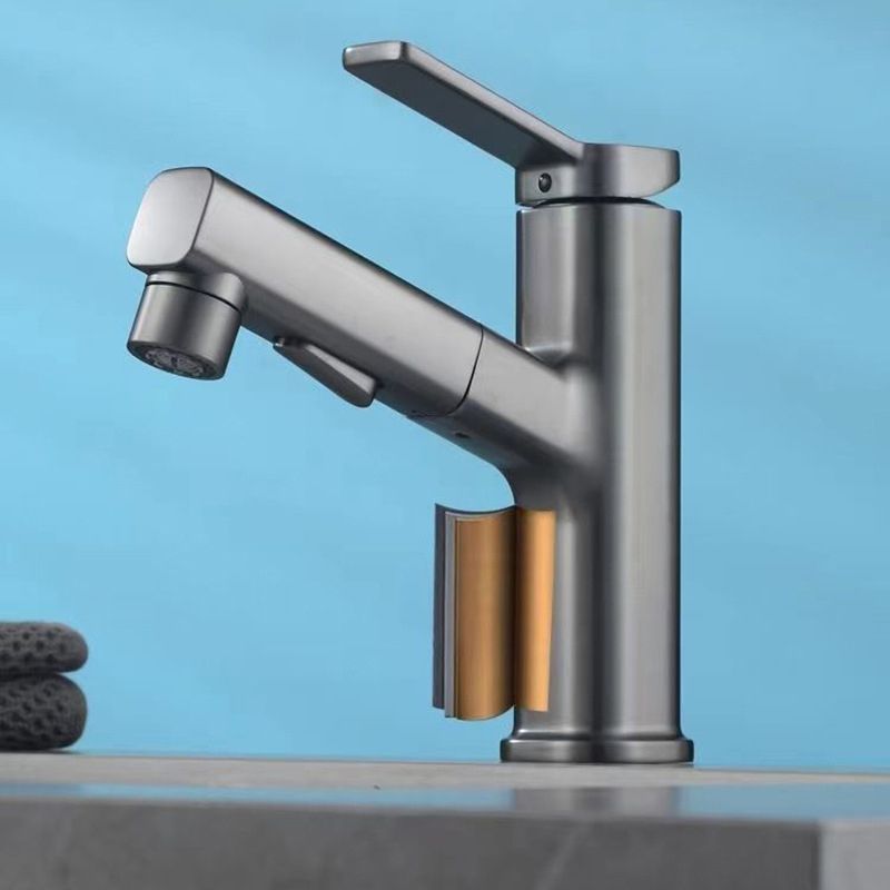 BowLift | Modern bathroom sink faucet with brass lever handles and swivel spout