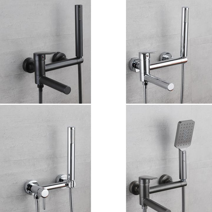 BowLift | Lever Handle Bathtub Faucet Wall Mount Shower Hose Swivel Spout Bathtub Filling with Hand Shower
