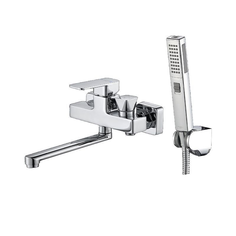 BowLift | Wall Mounted Bathtub Faucet Trim Polished Chrome Swivel Spout with Hand Shower