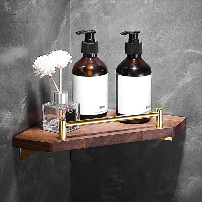 BowLift | Polished Brass Bathroom Hardware Set Metal & Wood Bathroom Set with Bath Shelf/Towel Bar