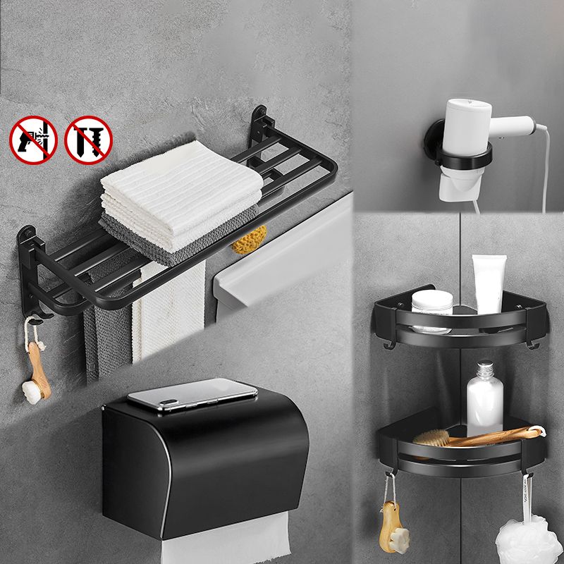 BowLift | Matt Black 5-piece Modern Bathroom Accessory Set with Shelf/Tower Bar & Paper Holder