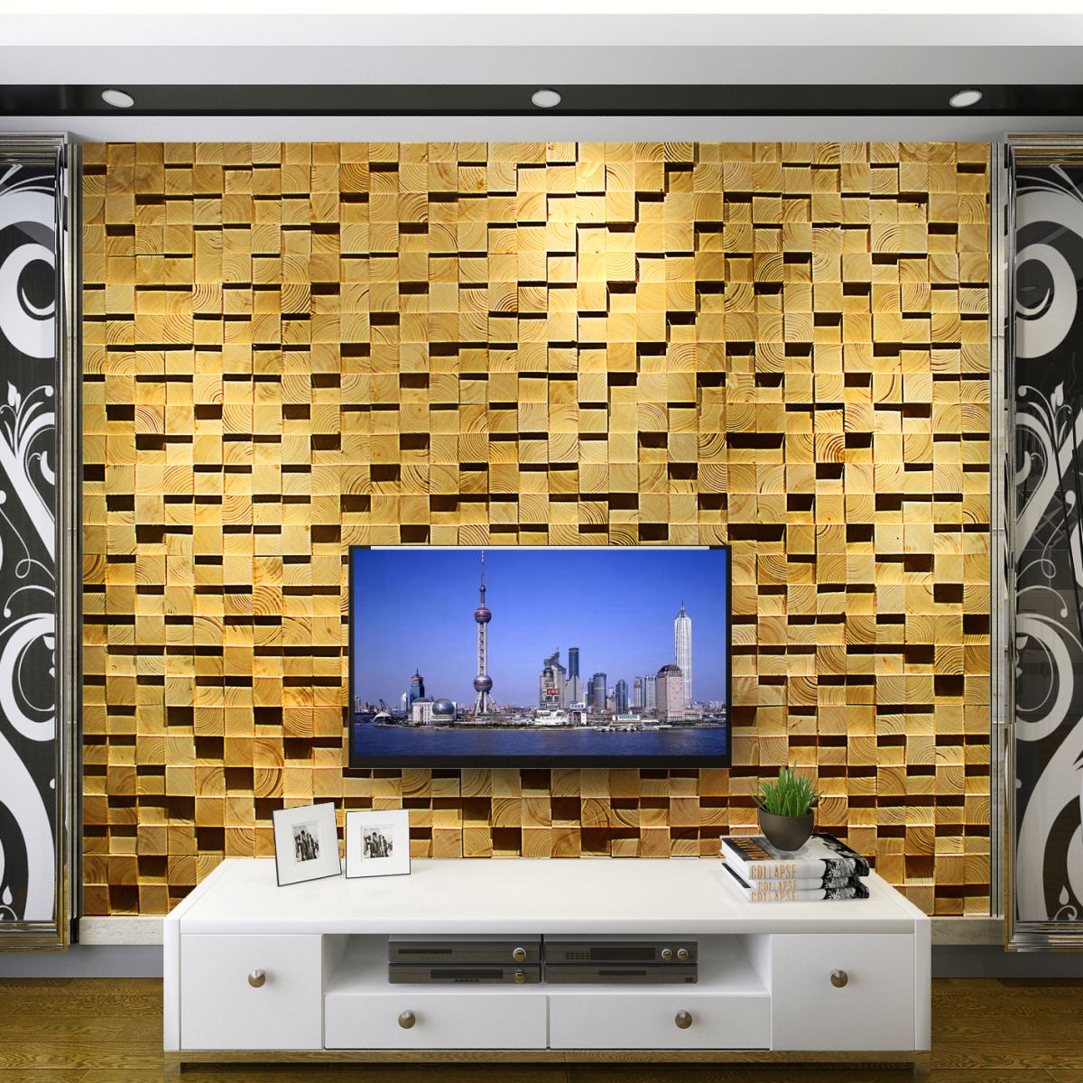 BowLift | Wood Mosaic Cladding Shiplap Glue Contemporary Interior Wall Cladding