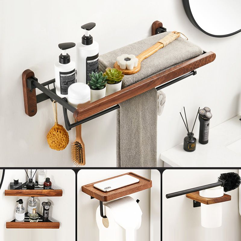 BowLift | Walnut Brown Bathroom Accessory Set Metal Folding Bath Hardware Set