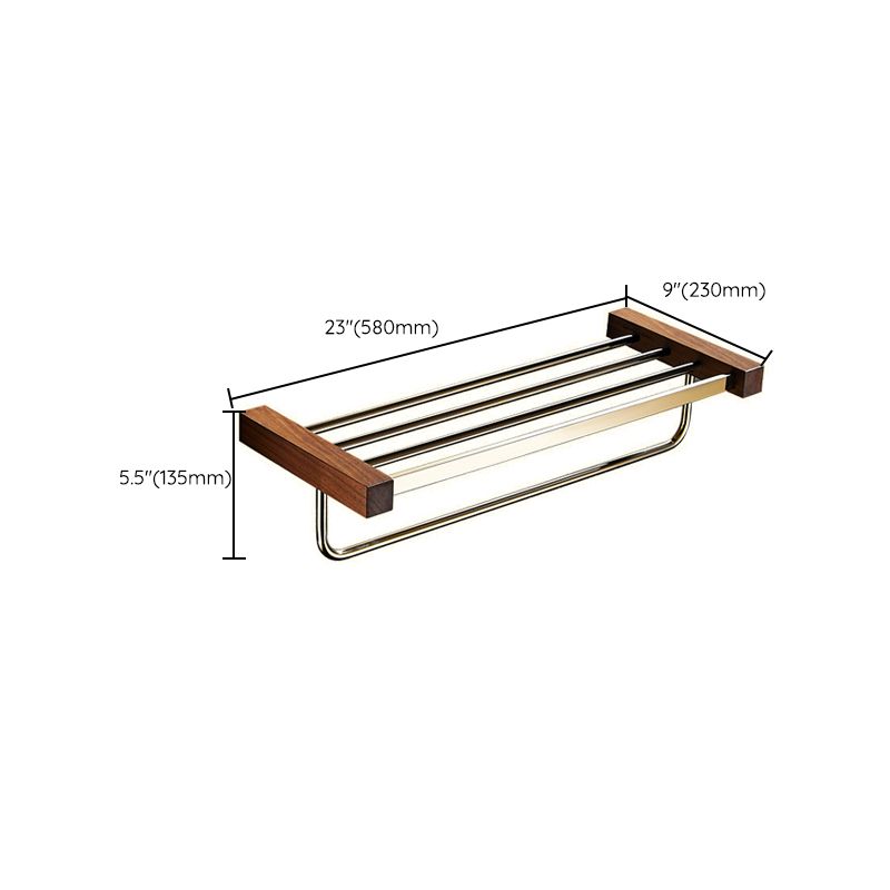 BowLift | Polished Brass Bathroom Hardware Set Metal & Wood Bathroom Set with Bath Shelf/Towel Bar