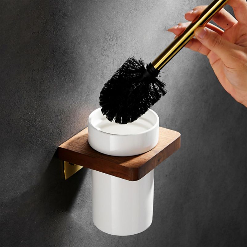 BowLift | Polished Brass Bathroom Hardware Set Metal & Wood Bathroom Set with Bath Shelf/Towel Bar