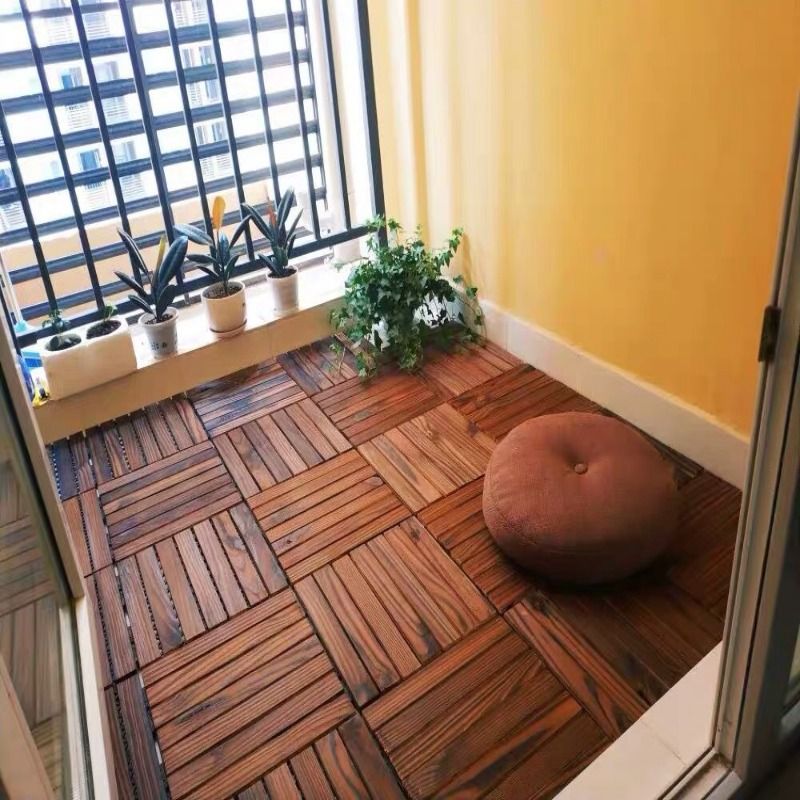 BowLift | Farmhouse square tile floor brown pine wood for patio garden