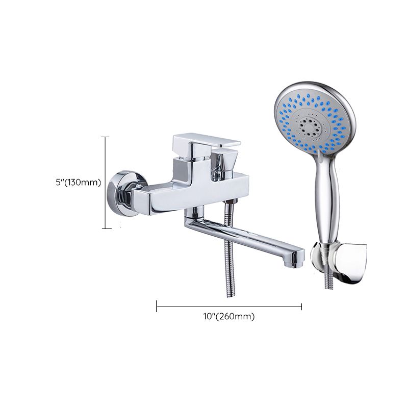BowLift | Chrome polished bathroom faucet wall-mounted with swivel spout and hand shower