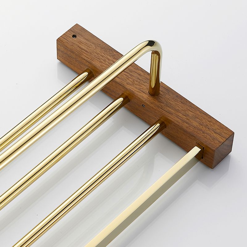 BowLift | Polished Brass Bathroom Hardware Set Metal & Wood Bathroom Set with Bath Shelf/Towel Bar