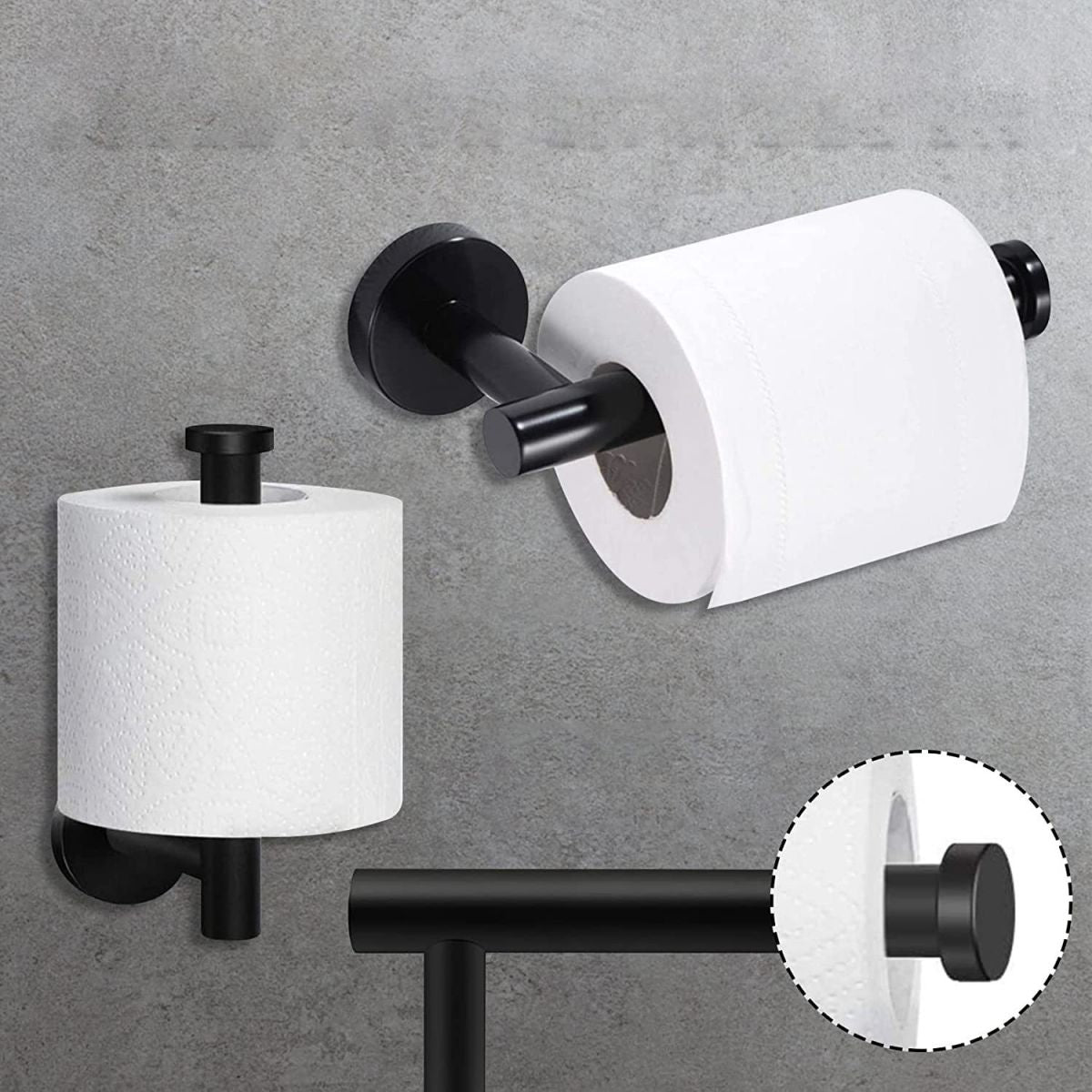 BowLift | Matt Black Bathroom Accessory Set Stainless Steel Towel Bar/Paper Holder/Bath Towel Hook