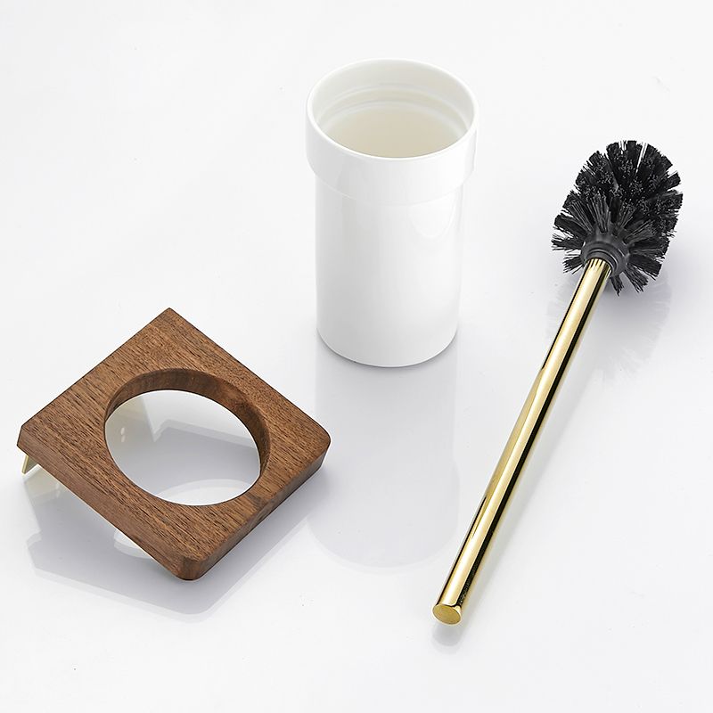 BowLift | Polished Brass Bathroom Hardware Set Metal & Wood Bathroom Set with Bath Shelf/Towel Bar