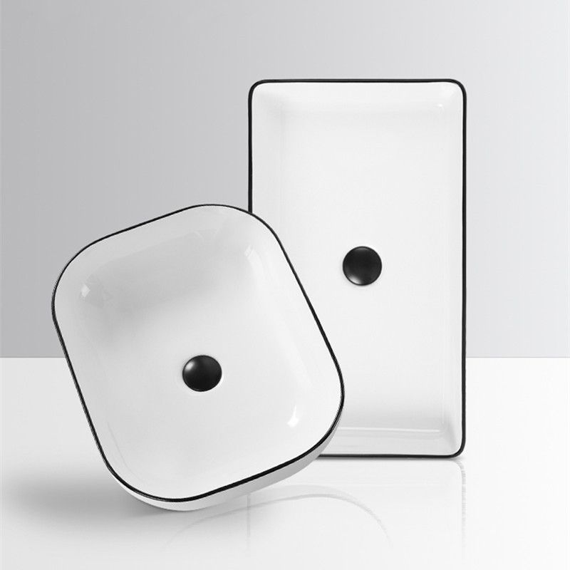 BowLift | Contemporary sink with pop-up drain porcelain rectangular basin