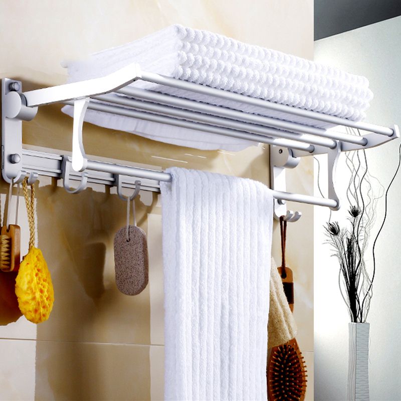 BowLift | Silver Modern Bathroom Accessory Set with Bath Shelf/Towel Rack & Bathrobe Hook