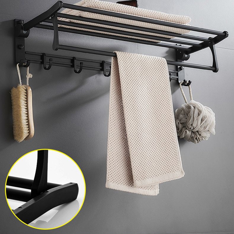 BowLift | 6-piece modern bathroom hardware set in matte black with bathroom shelf/towel holder & bathrobe hooks