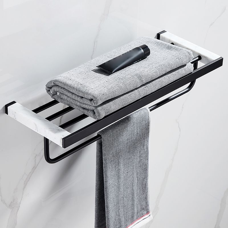 BowLift | Matt Black Bathroom Accessory Set made of Metal & Marble with Bath Shelf/Towel Holder