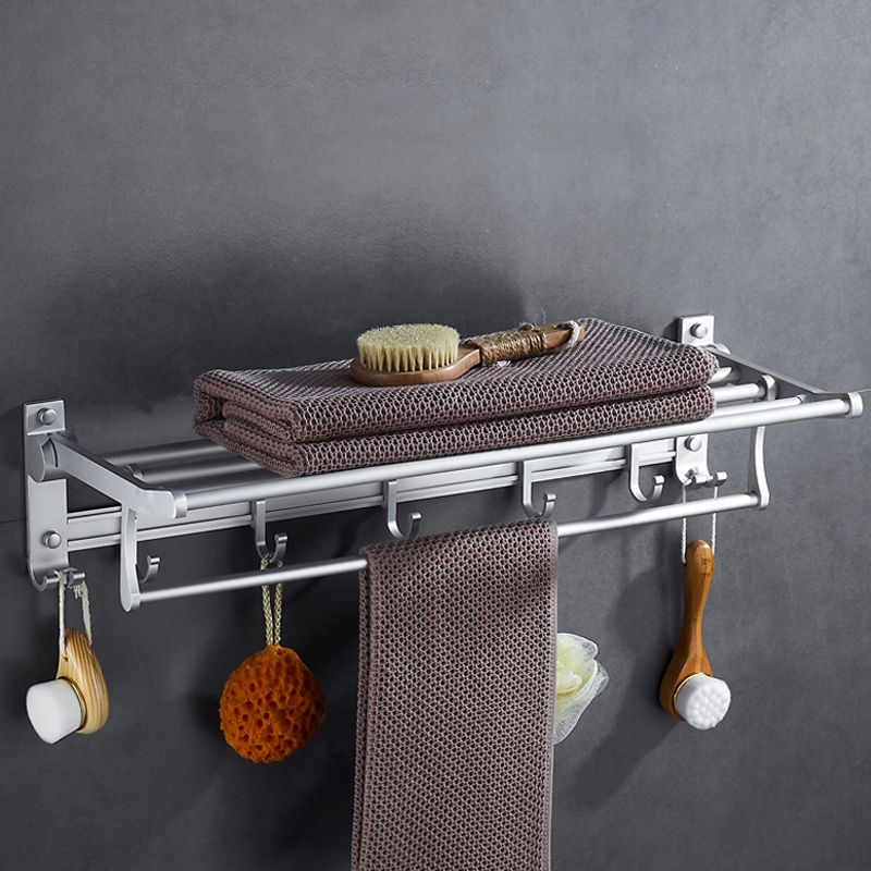 BowLift | Silver Modern Bathroom Accessory Set with Bath Shelf/Towel Rack & Bathrobe Hook