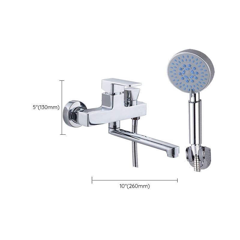 BowLift | Chrome polished bathroom faucet wall-mounted with swivel spout and hand shower