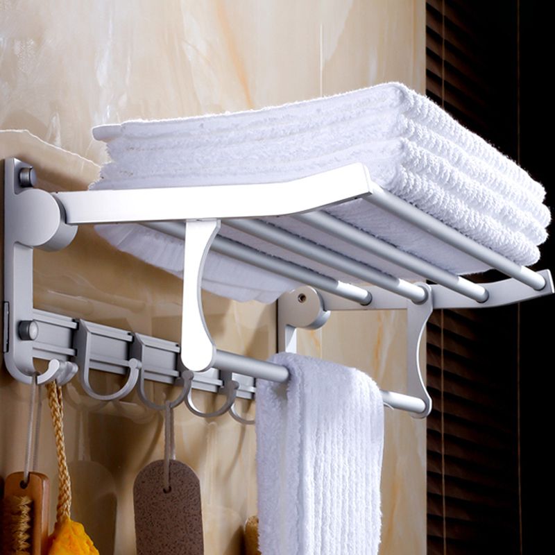 BowLift | Silver Modern Bathroom Accessory Set with Bath Shelf/Towel Rack & Bathrobe Hook