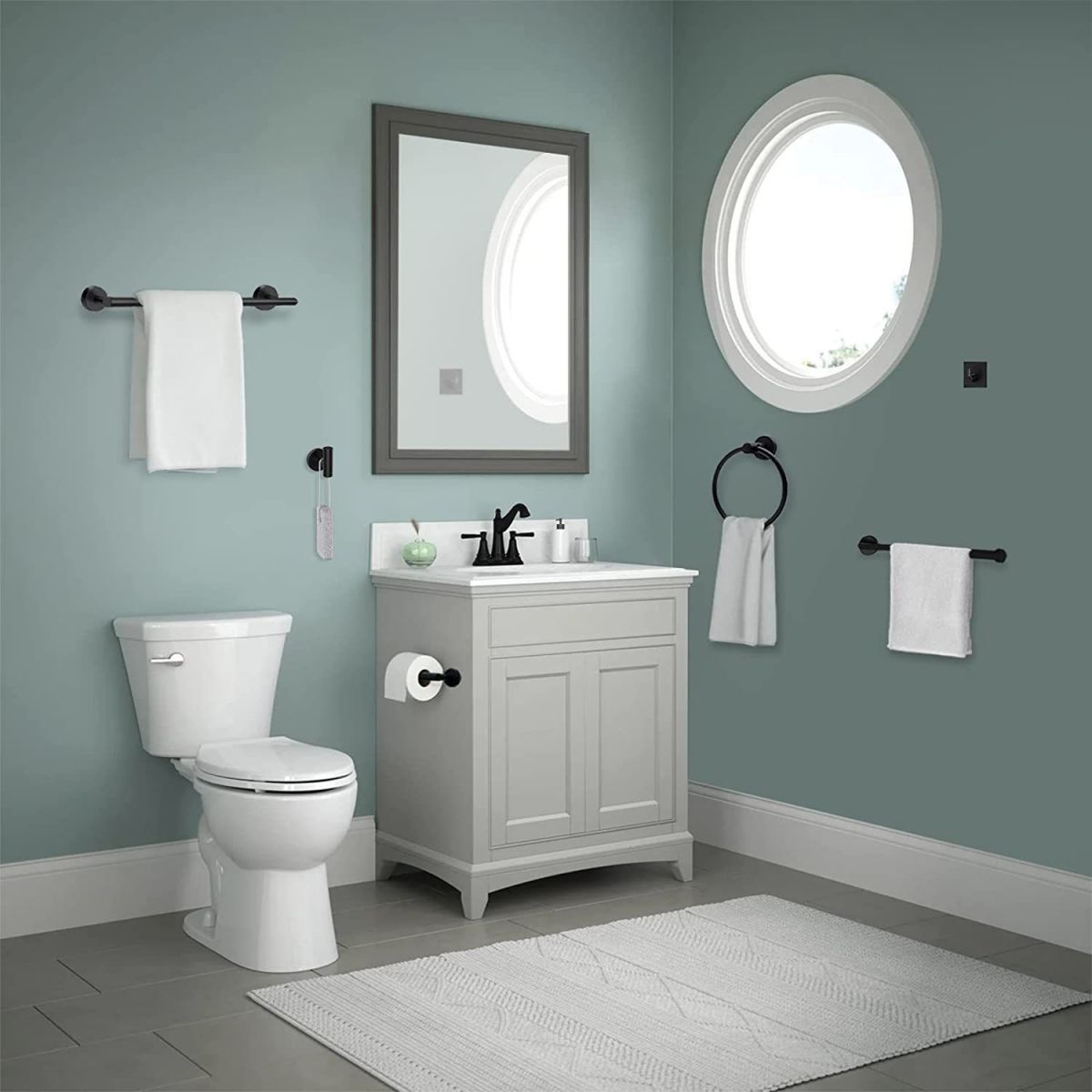 BowLift | Matt Black Bathroom Accessory Set Stainless Steel Towel Bar/Paper Holder/Bath Towel Hook