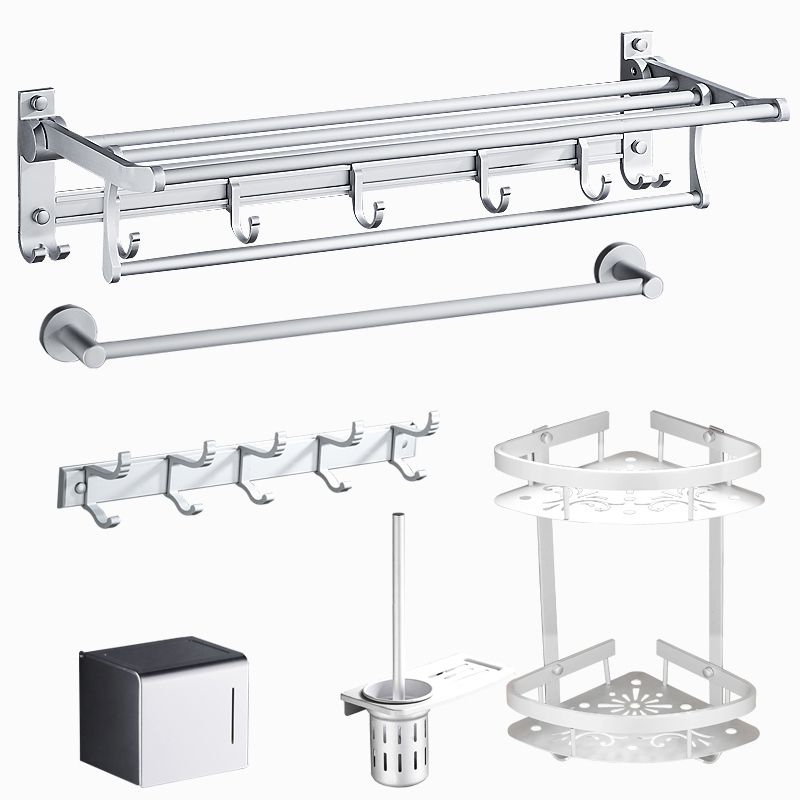 BowLift | Silver Modern Bathroom Accessory Set with Bath Shelf/Towel Rack & Bathrobe Hook