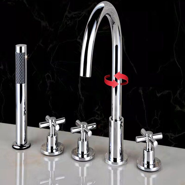 BowLift | Contemporary Bathroom Faucet Deck Mount Copper Low Arc Swivel Roman Bathtub Faucet Set