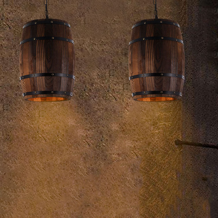 BowLift | BarrelGlow Vintage Pendant Light | Wood Wine Barrel Design | 1-bulb | Rustic Lighting